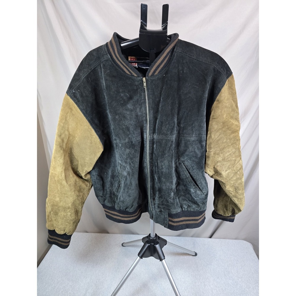 Free Country Vintage Leather Suede Bomber Jacket Men's 2XL Black/Beige